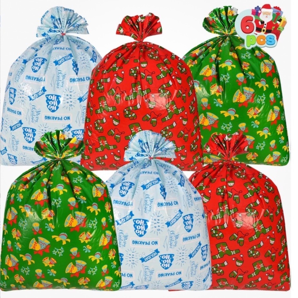 JOYIN 6 Pcs Giant Christmas Gift Bags Jumbo 43x36 Heavy Duty Assorted Holiday